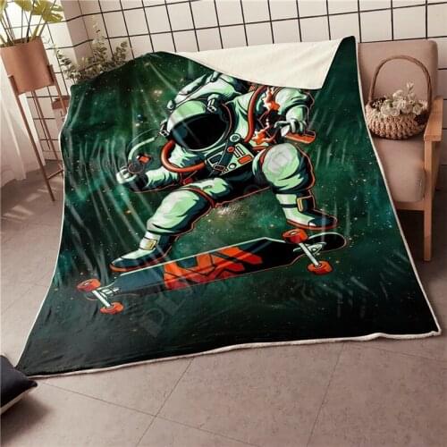 Astronaut Skateboard Fleece Blanket 3D printed Wearable Blanket Adults/kids Fleece Blanket Sherpa Blanket Drop Shipping 01