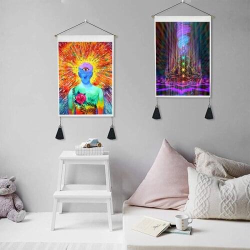 Indian Buddha Statue Meditation 7 Chakra Tapestry Wall Hanging Mandala Wall Cloth Psychedelic Yoga Tapestries