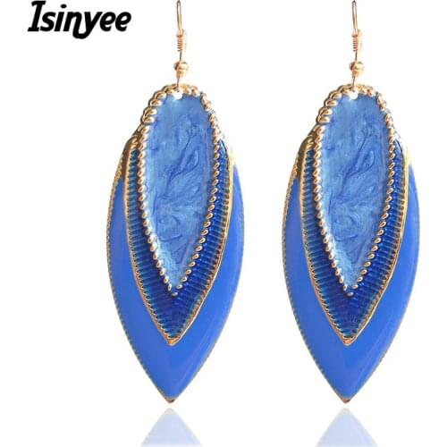 ISINYEE Fashion Long Enamel Leaf Tear Drop Earrings For Women Girls Simple Elegant Big Ear Jewelry Gifts