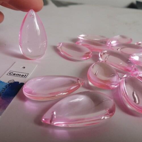 Camal 20pcs 36mm Pink Crystal Smooth Teardrop Beads Prism Pendant Lamp Chandelier Hanging Ornament Wedding Home Jewelry Craft