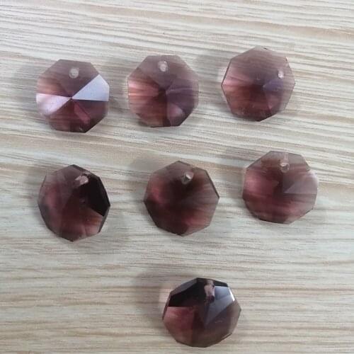 Camal 20pcs (One Hole) Middle Purple 14mm Crystal Octagonal Loose Bead Prisms Chandelier Lamp Parts Wedding Centerpiece Hanging