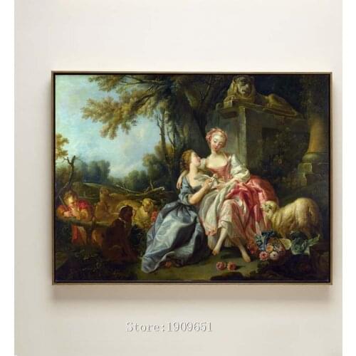 Classical court figures beauty girl sheep landscape canvas printings oil painting printed on cotton no frame wall art decoration