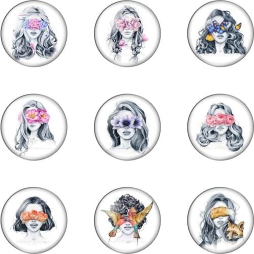 Fashion Flower Beautiful Girls Round Photo Glass Cabochon Demo Flat Back Making Findings Handmade DIY Accessories