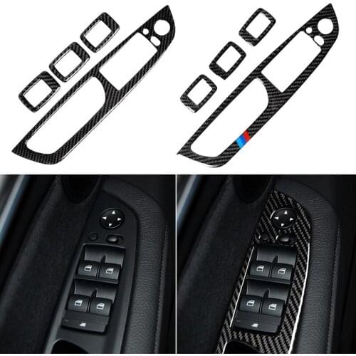 Mutips Car Carbon Fiber Window Lifter Control Frame Switch LHD Armrest Panel Trim car Interior accessories For BMW X5 X6 E70 E71