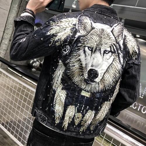 2021 Fashion Streetwear Men Jackets High Quality Printed Designer Hip Hop Denim Jackets Men Punk Coats Slim Fit Biker Jackets