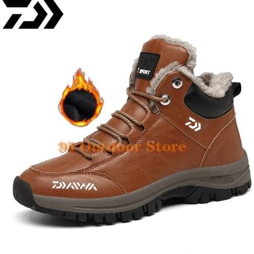 Daiwa Men Winter Snow Boots Waterproof Leather Sneakers Super Warm Mens Boots Outdoor Unisex Fishing Boots Work Shoes Size39-46