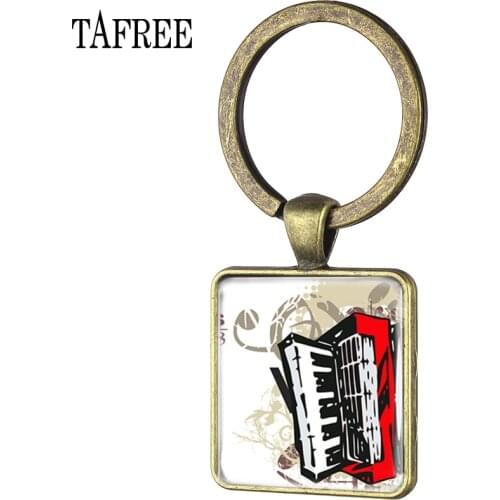 TAFREE Music Note Square Keychain Glass Cabochon Accordion Musical Key Ring Custom Photo Dancer Key Chain Jewelry KeyHolder AC03