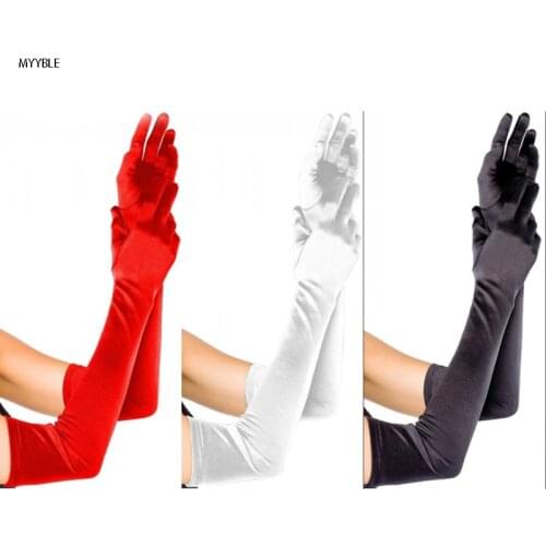 MYYBLE 2020 guantes largos de baile nupcial de la ópera Blanco/Negro/blanco dedo boda guantes satén