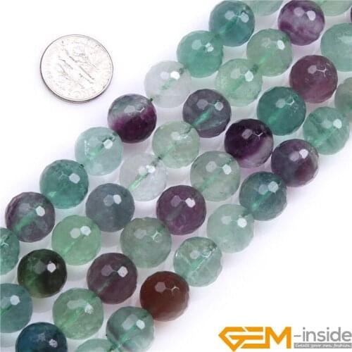 Natural Stone Fluorite Round Faceted Beads For Jewelry Making Strand 15" DIY Bracelet Necklace Jewelry Bead 6mm 8mm 10mm 12mm