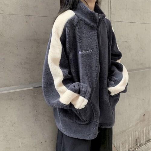 Autumn Winter Womens Hoodies New Korean Version Of Lamb Cashmere Plus Velvet Thick Loose Middle School Student Wool Lamb Coat