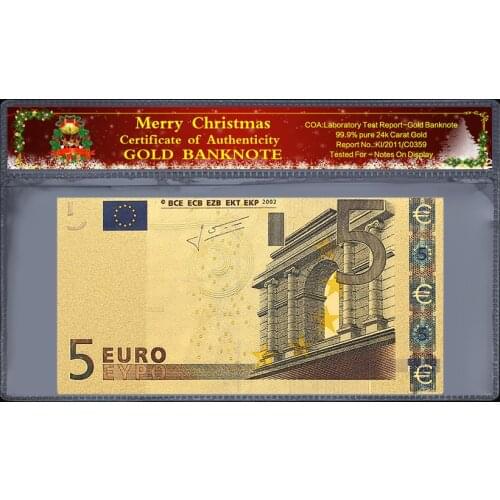 Treasure commemorative coin 5 10 20 50 100 200 500 euro old banknote 24k gold plated Christmas plastic gift 2 pieces / Set