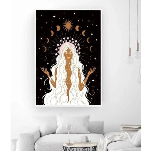Magical Goddess Canvas Poster Nordic White Hair Women Wall Art Drawing Posters and Prints Pictures for Living Room Home Decor