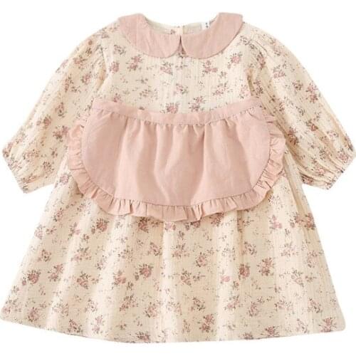 Sweet Girls Dress Autumn Long Sleeve Flowers Printed Dresses for Children Hot Sale Kids Clothes