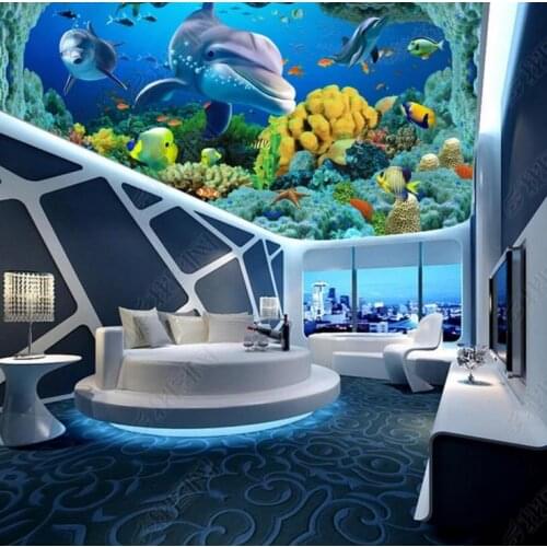 1822 Shark Swimming in the UnderSea Printing stretch ceiling film for workshop ceiling decoration