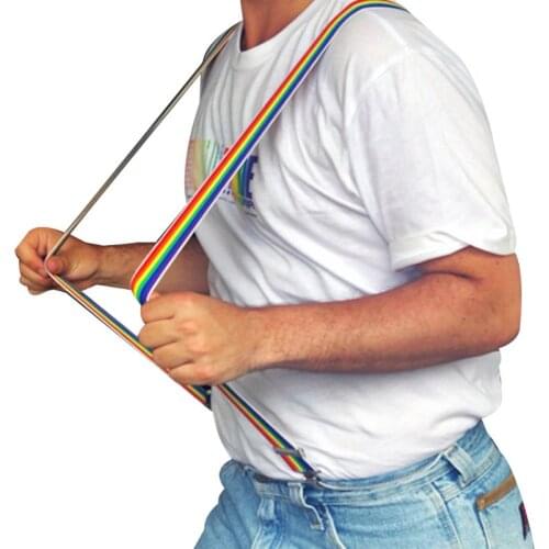 Men Women Wide Adjustable Straps Y-Back Suspenders Rainbow Colorful Vertical Striped Elastic Belt with Metal Clips