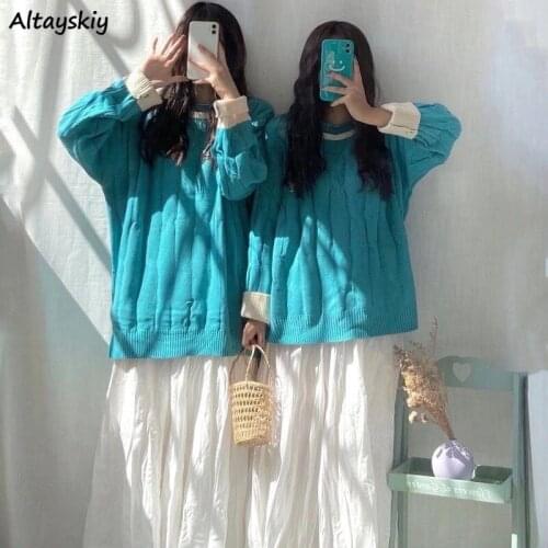 Pullovers Women Lovely Kawaii Clothing Chandails Mujer Y2k Elasticity Fashion Casual Korean Friends Pure Color High Quality 90s