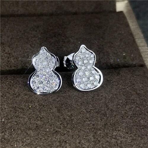 Luxury Female Crystal Gourd Small Earrings Charm Silver Color Wedding Earrings Simple Zircon Stone Stud Earrings For Women