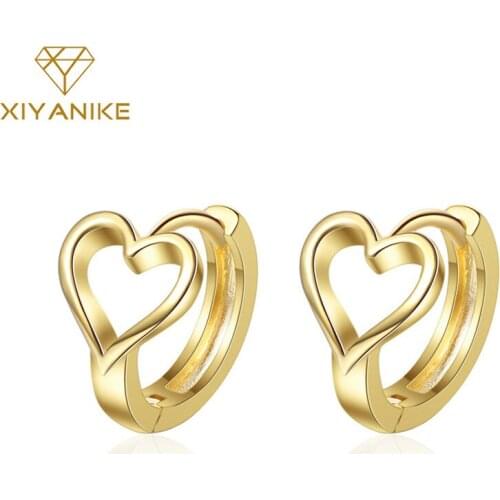 XIYANIKE 925 Sterling Silver Lovely Korean Fashion Sweet Love Hollow Earrings Heart Shaped Romantic Ear Jewelry Female Gift