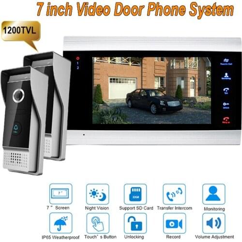 New 7 inch 1200TVL Video Intercom System Door Phone Doorbell With IP65 wide Angle 110 degree Camera DoorPhone 2v1