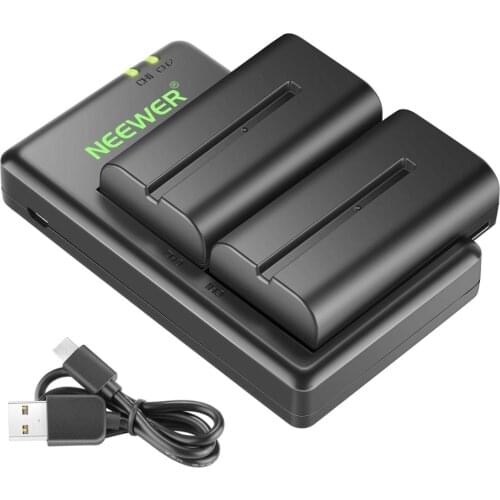 Neewer 2 Pieces 2600mAh Li-ion Replacement Battery with Charger for Sony NPF550/570/530, Fit for Sony HandyCams