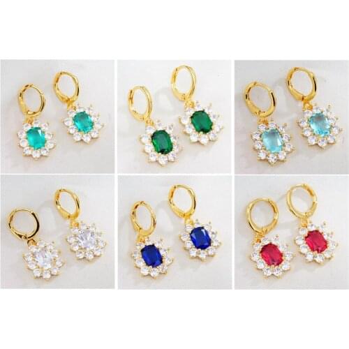 2020 New Gold Color Multicolor Oval Cubic Zirconia Drop Earrings for Women Girls Fashion Jewelry