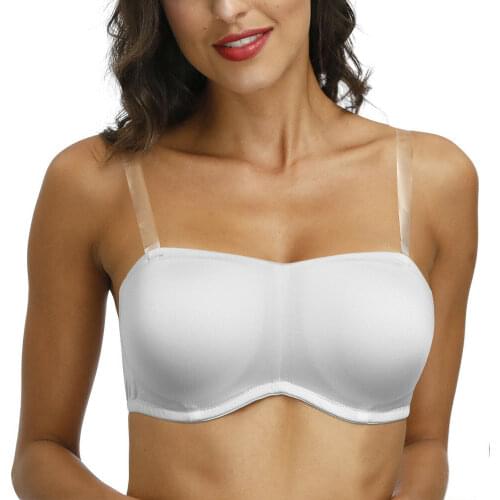 Vgplay Solid White Bra Plus Size Strapless Bra Push Up Removable Padded Bras For Women Transparent Straps Underwear Big Cup