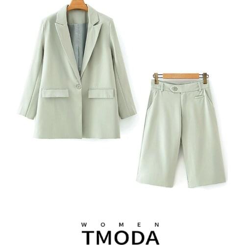 TMODA313 Outfits For Women Elegant Office Lady Turn Down Collar Single Button Blazer High Waist Shorts Two Piece Set Women