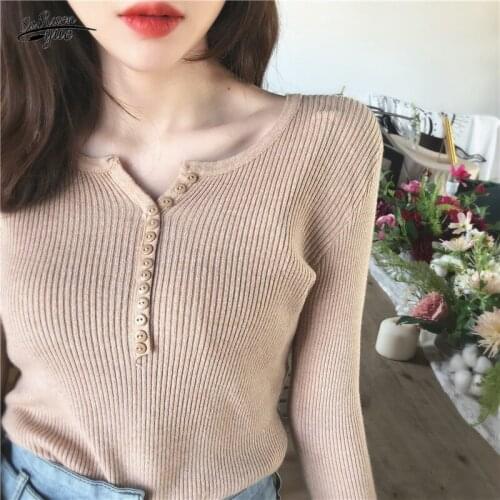 2021 V-neck Womens Sweaters Womens Net Red Thin Scheming Design Knit Sweater with A Bottoming Shirt Top Trend Autumn 16178