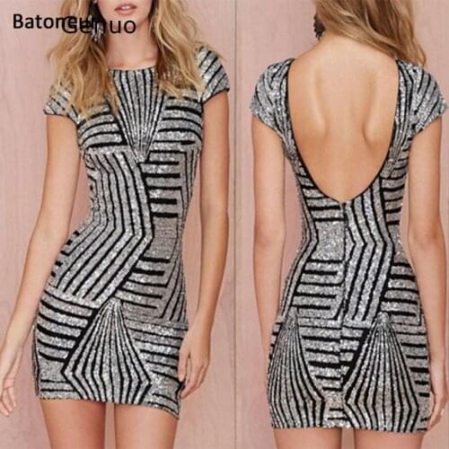 Genuo 2020 Wave Sexy Slim Club Party Dress Mini Womens Summer Fashion Vestido Sexy Backless Dress Sequin Bodycon Dresses Gold