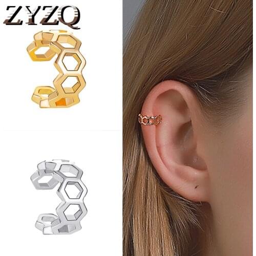 ZYZQ Fashion Gold honeycomb Clip Earring For Women Without Piercing Puck Rock Vintage Geometry Ear Cuff Girls Jewerly Gifts
