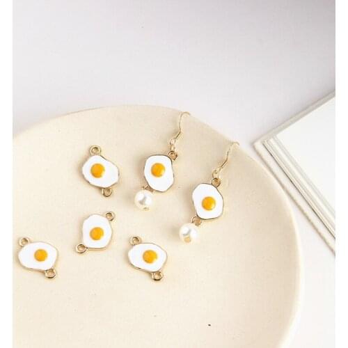 10pcs Metal Enamel Food Fried Poached Egg Connector Charms Diy Bracelet Earring Pendants Jewelry Making Accessories Golden Base