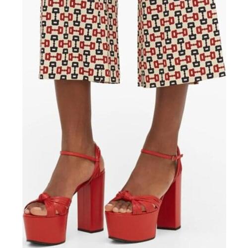 2021 Summer High Heels Sandals Sheepskin Leather Thick Soled Square Heel Platform Sandalias Mujer Shoes Women Pumps Ladies Shoe