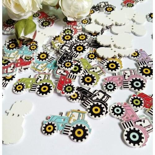 50Pcs Random Mixed tractor buttons 2 Holes Wooden Painting Sewing decoration Buttons flatback Scrapbooking