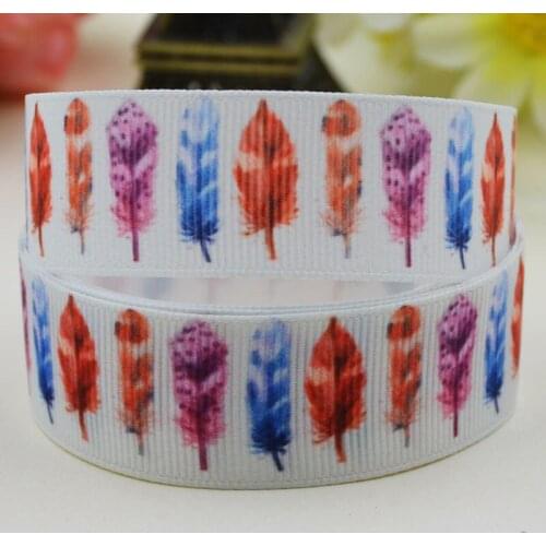 22mm 25mm 38mm 75mm Ruban satin feather printed Grosgrain Ribbon Hair Accessories party decoration 10 Yards X-02442