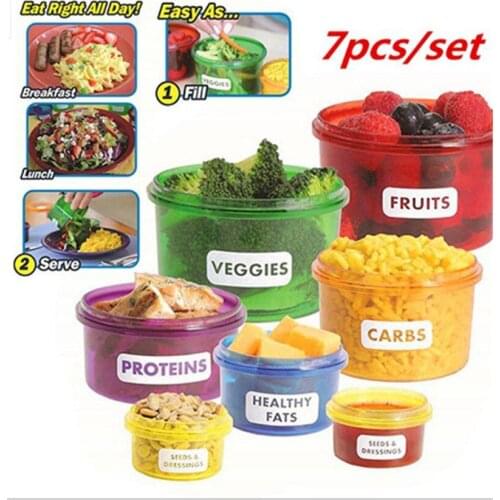 7Pcs/set Portion Control Food Box Prep Storage Container Fitness Workout Meal Eating Plan Nutriton Bento Lunch Dinnerware