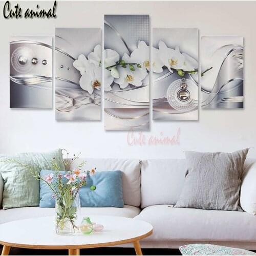 White magnolia flower 5d Diy Diamond Painting Handcraft Round Rhinestone 5 pcs set Diamond Pictures Mosaic Home Decoration