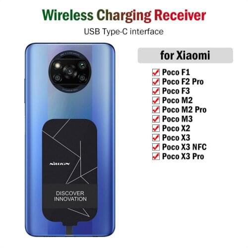 Nillkin Qi Wireless Charging Receiver for Xiaomi POCO F1 F2 F3 M2 M3 Pro X2 X3 Pro X3 NFC USB C Connector Type-C Adapter