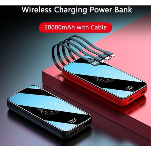 20000mAh Wireless Power Bank Built in Cable Portable Charger Powerbank for iPhone 12 Samsung S21 Xiaomi Fast Charging Poverbank