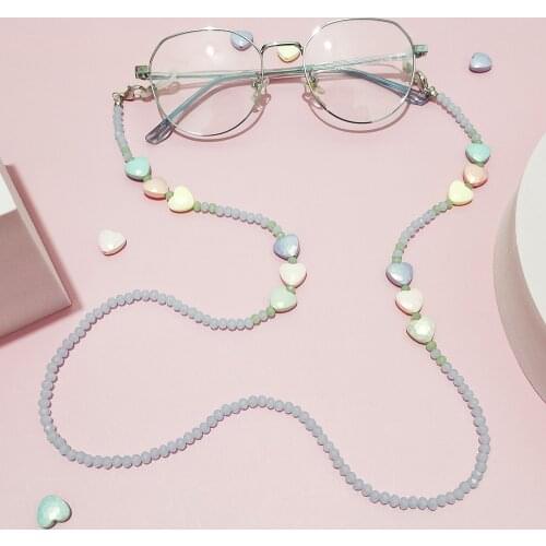 New Macaron Color Love Heart Sunglasses Chain Cute Colorful Bead Chain For Glasses Mask Straps Necklace Lanyard Fashion Jewelry