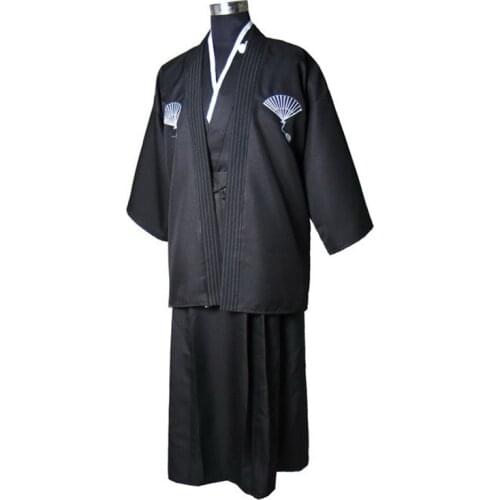 Black Vintage Japanese Men Silk Satin Kimono Warrior Yukata Haori Halloween Costume Stage Performance Clothing One Size