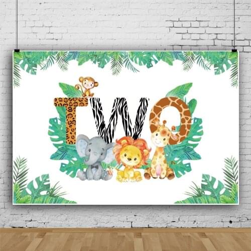 Wild Animals Cartoon Creativity Backdrops Photo Background 2 Years Old Birthday Party Decorations for Kids Photography Props