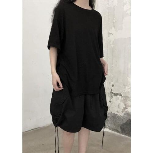 Big Yamamoto dark design simple solid T-shirt summer 2021 Black Loose short sleeve top