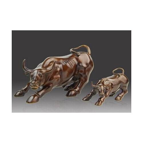 Art Garden Decoration Copper Bronze made Lucky Wall Street wealth Bull OX Statue cooking tools Decoration Bronze