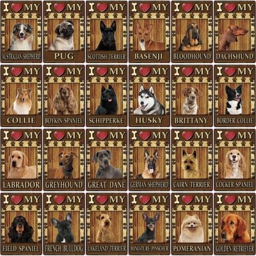 [ Kelly66 ] Pets Dog I Love My Basenji Pug Pomeranian Great Dane Metal Sign Home Decor Bar Wall Art Painting 20*30 CM Size Dy128