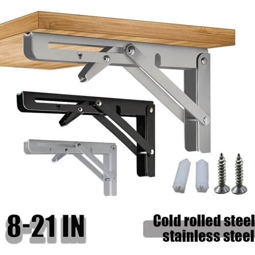 2PC 8-20In Stainless Steel Folding Bracket Support Heavy Duty Adjustable Wall Mounted Bench Table DIY Bracket Furniture Hardware