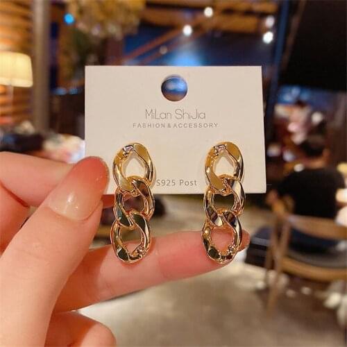 BLIJERY New Gold Color Metal Chain Drop Earrings for Women Temperament Female Statement Earrings