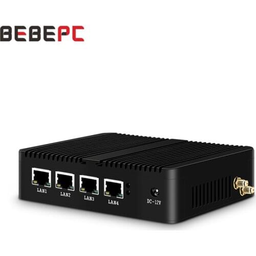 BEBEPC Fanless Mini PC 4 LAN Celeron J1900 Quad-Core Firewall Router PFsense Windows Wifi Hdmi Industrial PC Computer