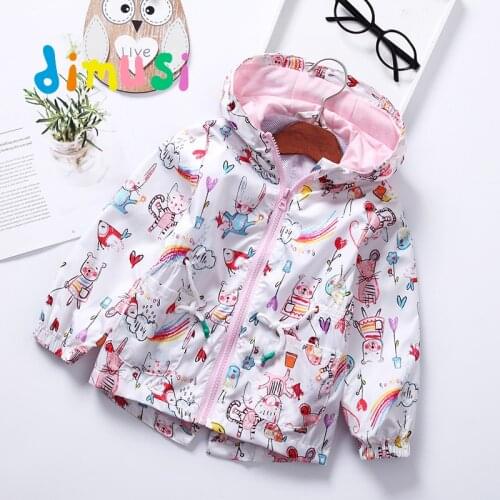 DIMUSI Spring Autumn Girls Bomber Jackets Fashion Baby Girls Cartoon Hooded Coats Outwear Windbreaker Child Kids Jackets 2-10Y