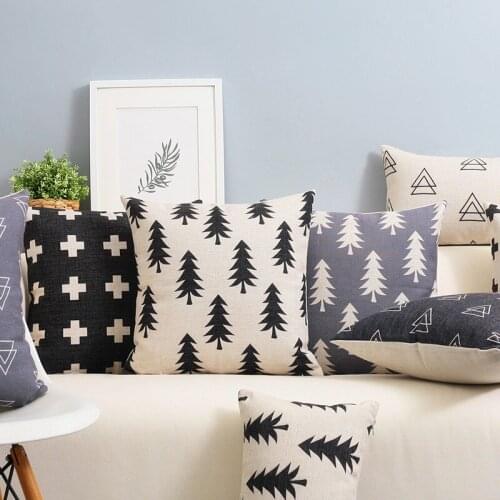 The Forest Pillow Cover Cushion Cover Nordico Style Forest Tree Gemoetirc Grey Black White Home Decorative Pillow Case 45x45cm