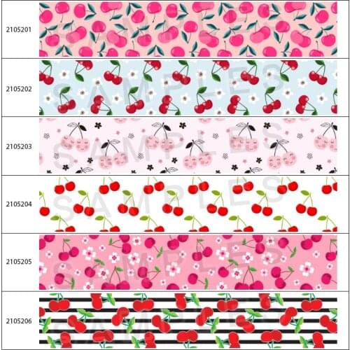 Cherry Pattern Printed Grosgrain Ribbon Strawberry Fruit Tape 5Yards for DIY Handmade Material Headdress